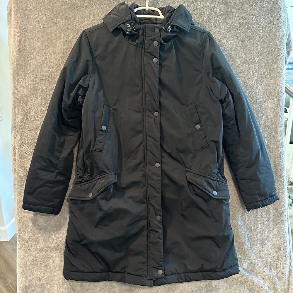 Maison Scotch Women Black Insulated Hooded Utility Parka Coat Jacket Sz 1 Small